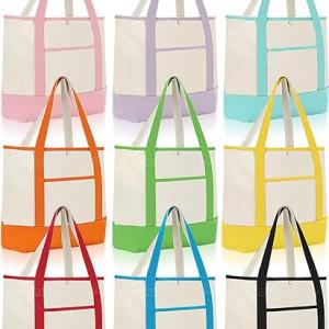 Colorful Canvas Tote Bags with Pocket - 17.7'' Reusable Grocery Shopping Bags for Women & Men