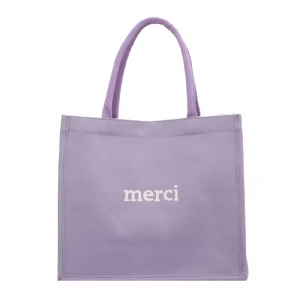 Friendly custom logo laminated waterproof candy color canvas cotton shopping tote bag